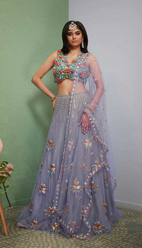 Grey More : Grey Embellished Lehenga Set