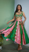 Pink And Green Strips Half Lehenga + Blouse