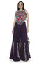 Purple Embroidered Back Tie-Up Choli With Sharara