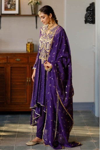 Zinat Purple Embroidered High Low Anarkali And Churidar With Dupatta