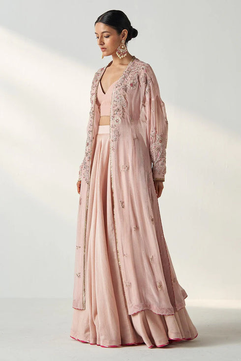 Zoya Blush Pink Cape Lehenga Set