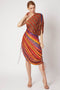 Abstract Dual Print Hand Micro Pleated One Shoulder Sari Dress