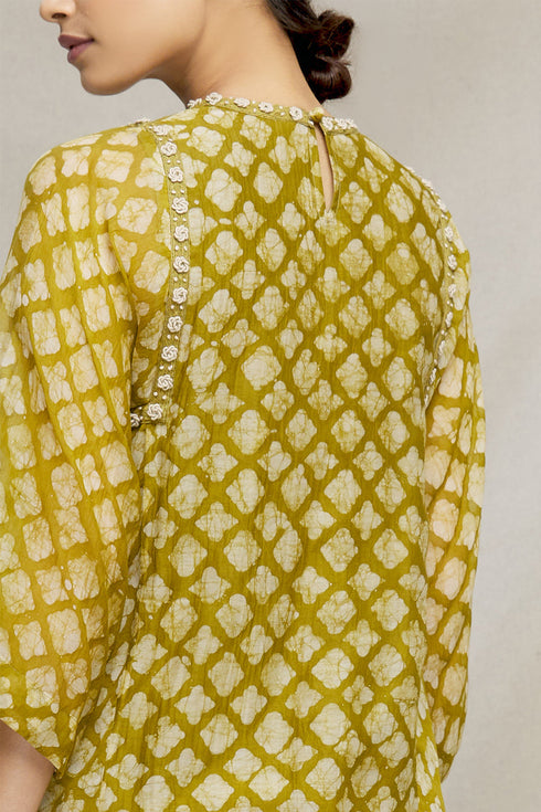 Chanderi batik kurta with embroidery