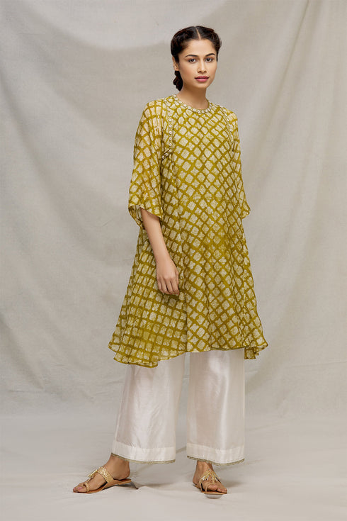 Chanderi batik kurta with embroidery