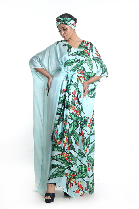 Lobster claw printed kaftan with belt