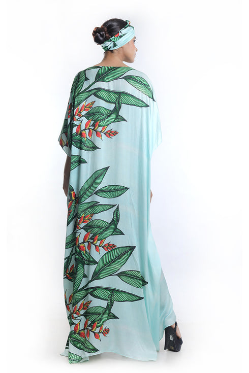 Lobster claw printed kaftan with belt