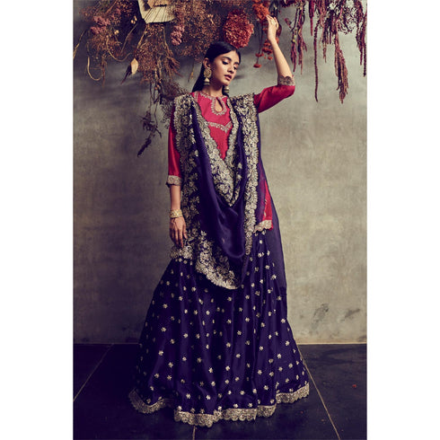 Purple embroidered sharara set