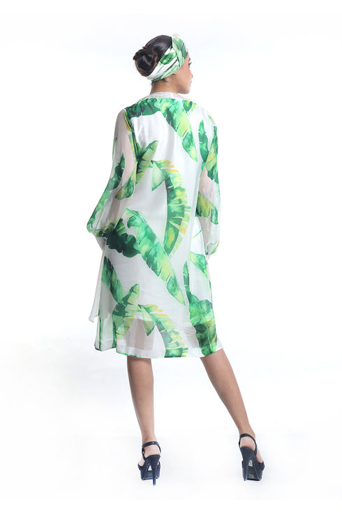 Banana leaf printed dress with back detailing