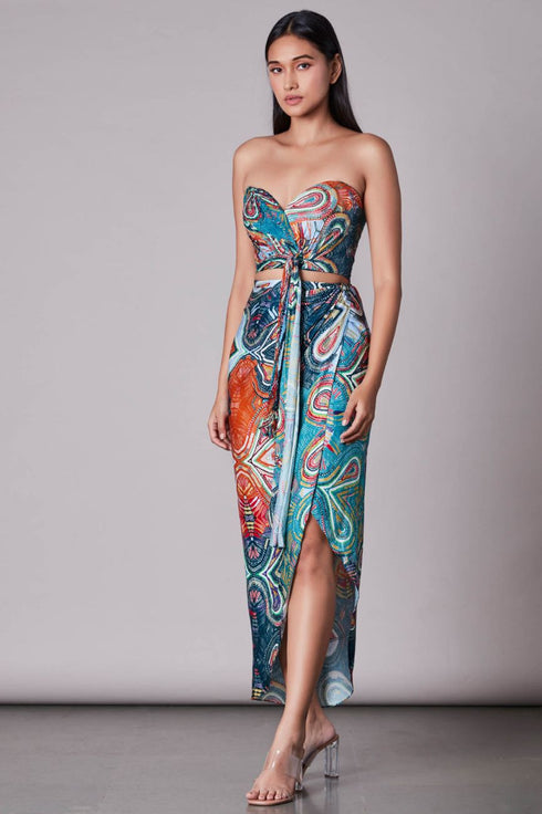 Multi Swiggle Print Cross Front Bustier With Skirt