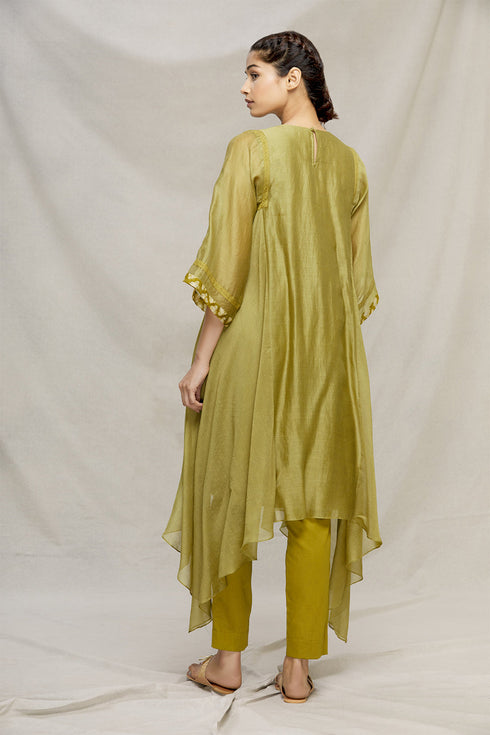 Chanderi kurta with embroidered elephants