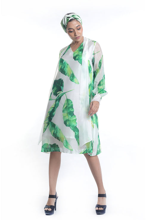 Banana leaf printed dress with back detailing