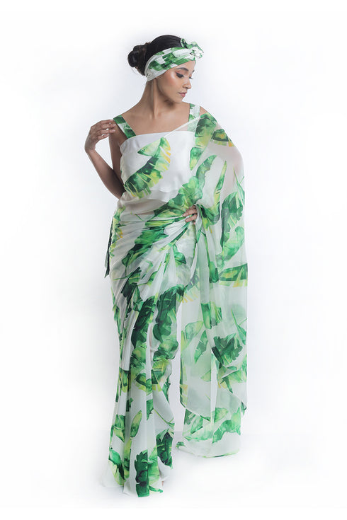Banana leaf printed saree with crop top blouse