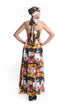 Abstract graphical floral printed long draped dress