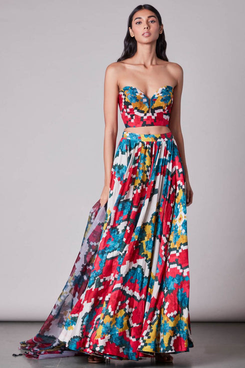 Multi Ikat Print Lehenga Set