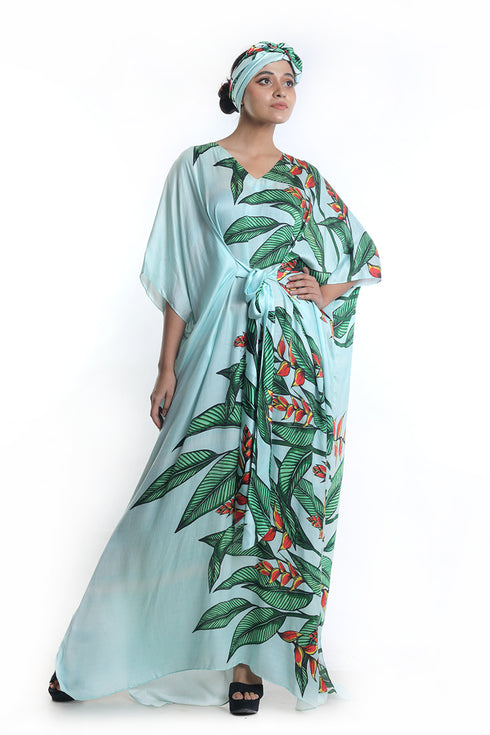 Lobster claw printed kaftan with belt