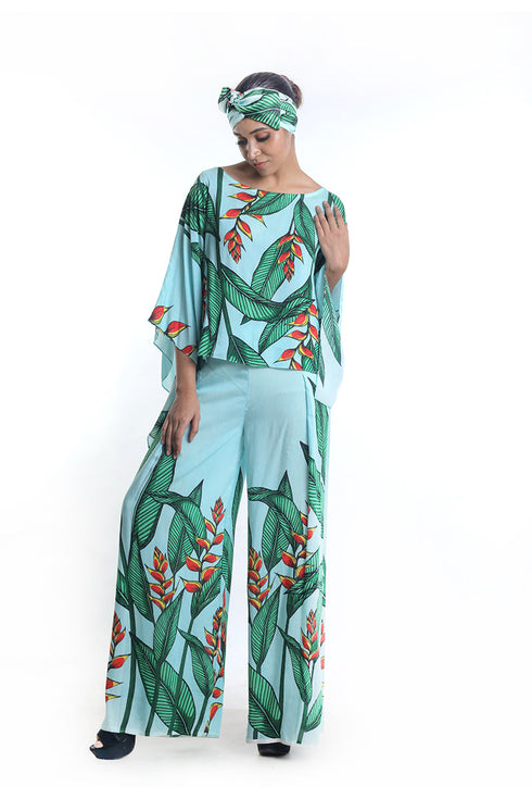 Lobster claw printed trousers with square-cut crop top