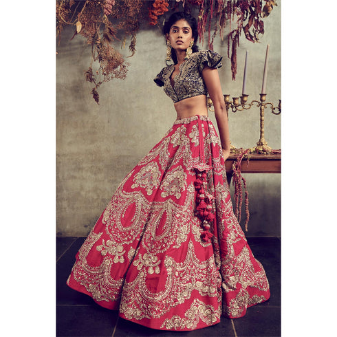 Red embroidered lehenga set