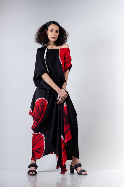 Gather Cowl Skirt & Off Shoulder Top Elasticated Set