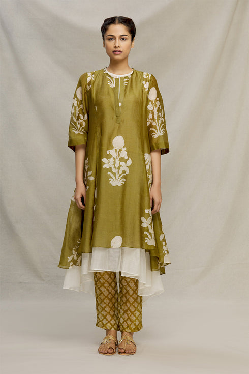 Double layer kurta set in batik chanderi