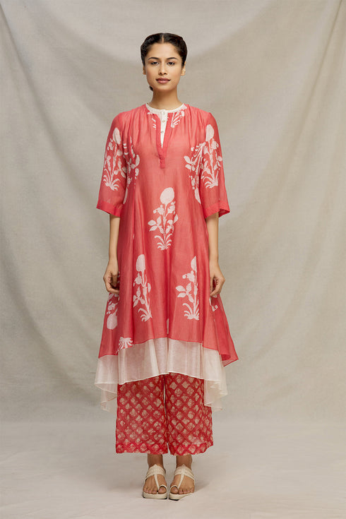 Double layer kurta set in batik chanderi