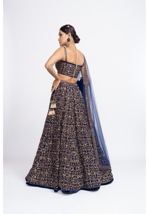 Navy blue fully embroidered corset lehenga set