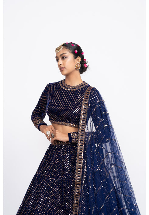 Navy blue dense dot lehenga set