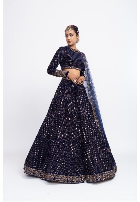 Navy blue dense dot lehenga set