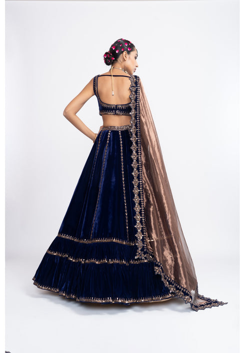 Navy blue double tier lehenga set