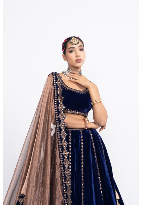 Navy blue double tier lehenga set