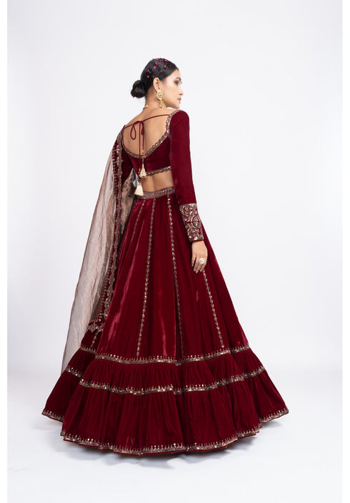 Mehroon double tier lehenga set