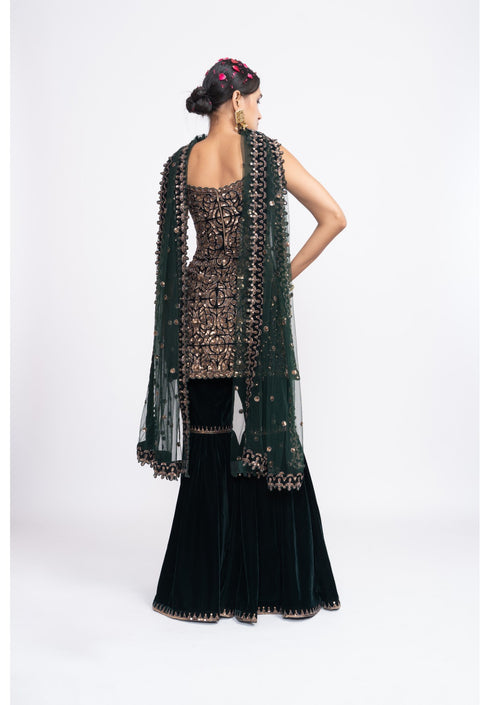 Deep green kurta sharara set