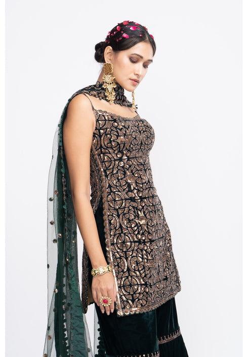 Deep green kurta sharara set