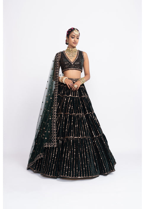 Deep Green full tier lehenga set