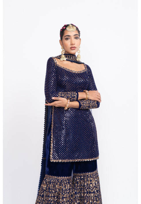Navy blue kurta sharara set