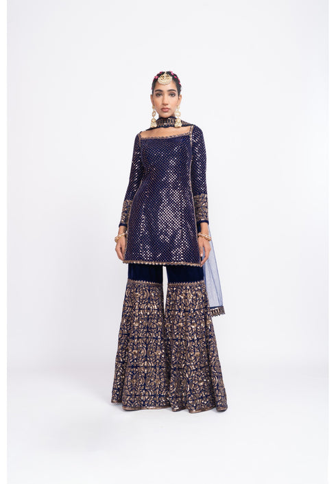 Navy blue kurta sharara set