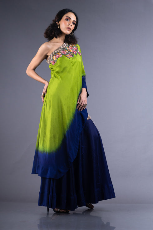 One Shoulder Cape with Gharara Set