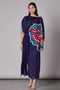 Purple Part Hand Micro Pleated Kaftan Dress With Ikat Print Placerment And Hand Embroidreed Mirror Work