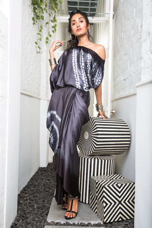 Gather Cowl Skirt and Off Shoulder Top Set