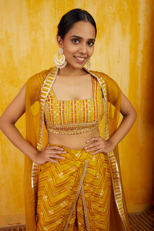 Marigold Zigzag Cape Dhoti Set