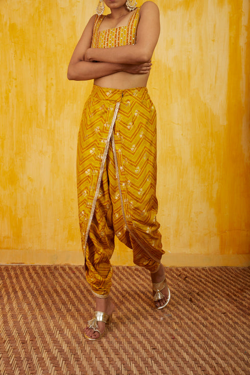 Marigold Zigzag Cape Dhoti Set
