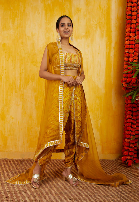Marigold Zigzag Cape Dhoti Set