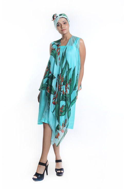 Lobster claw printed jacket teamed with dress