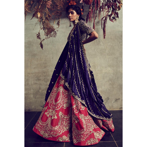 Red embroidered lehenga set