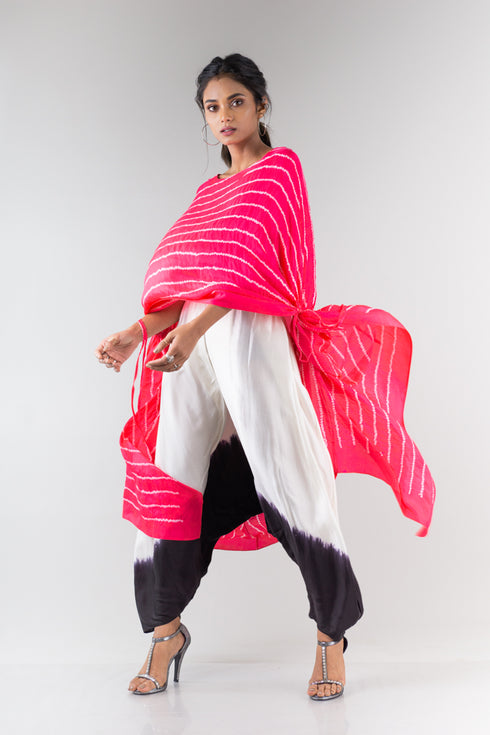 Cape Drawstring Top with Dhoti Pant Set