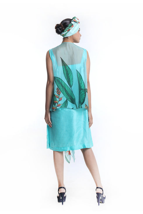 Lobster claw printed jacket teamed with dress