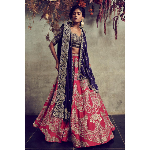 Red embroidered lehenga set