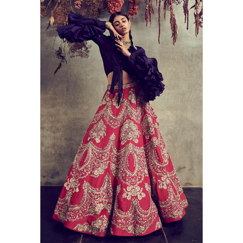 Red embroidered lehenga set