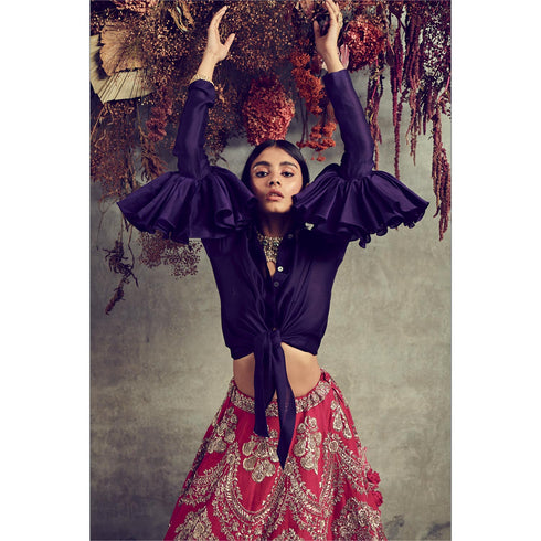 Red embroidered lehenga set