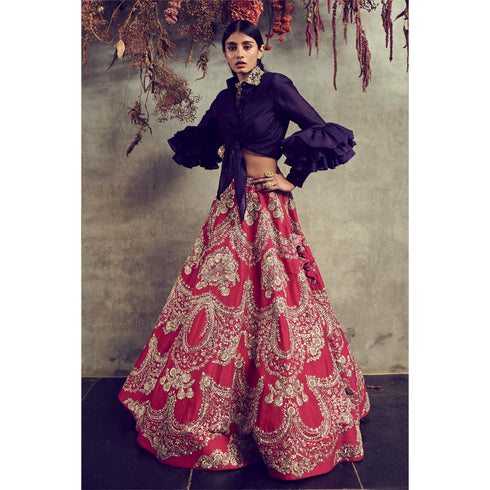 Red embroidered lehenga set