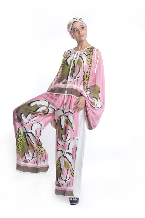 Floral printed antifit top and pants with french knot embroidery detailing (SET)